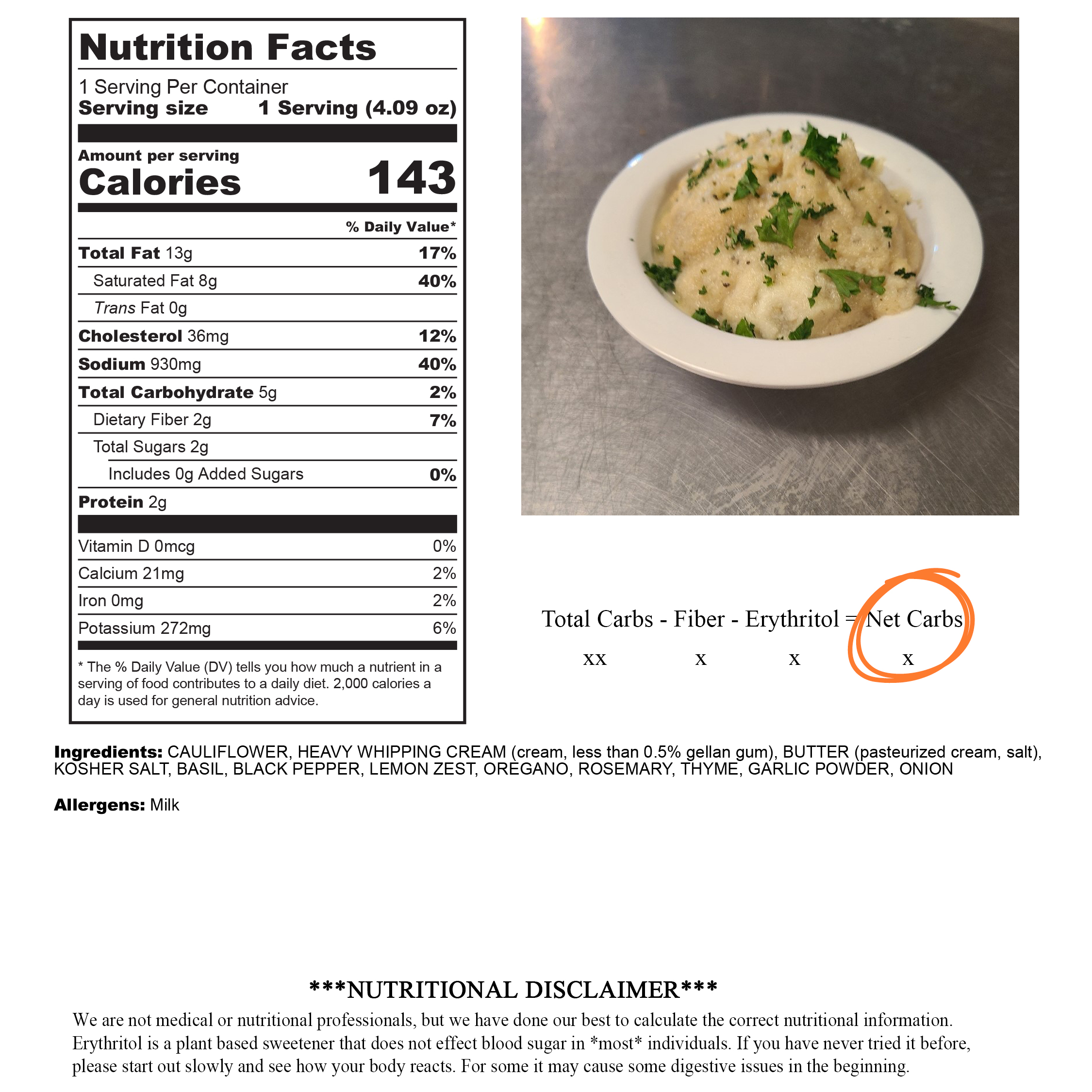 cauliflower mash with net carbs