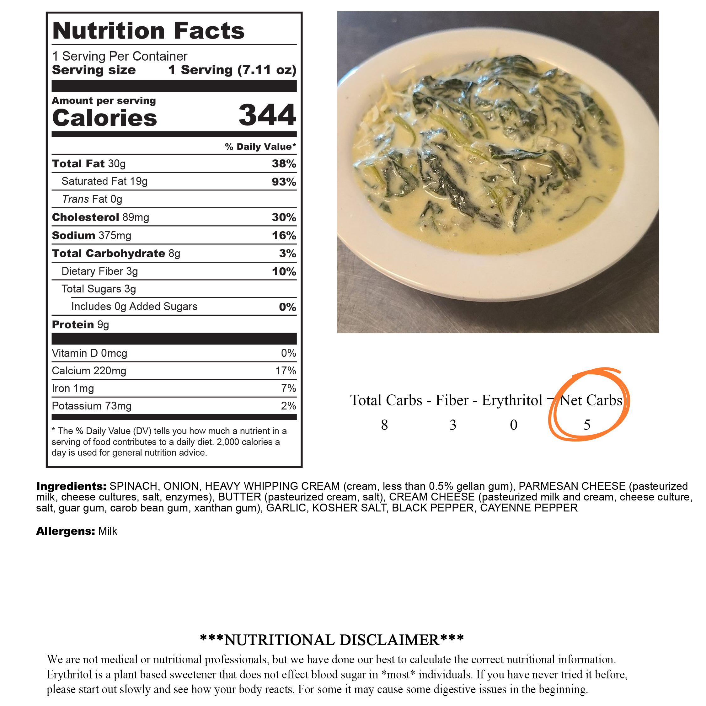 creamed spinach with net carbs