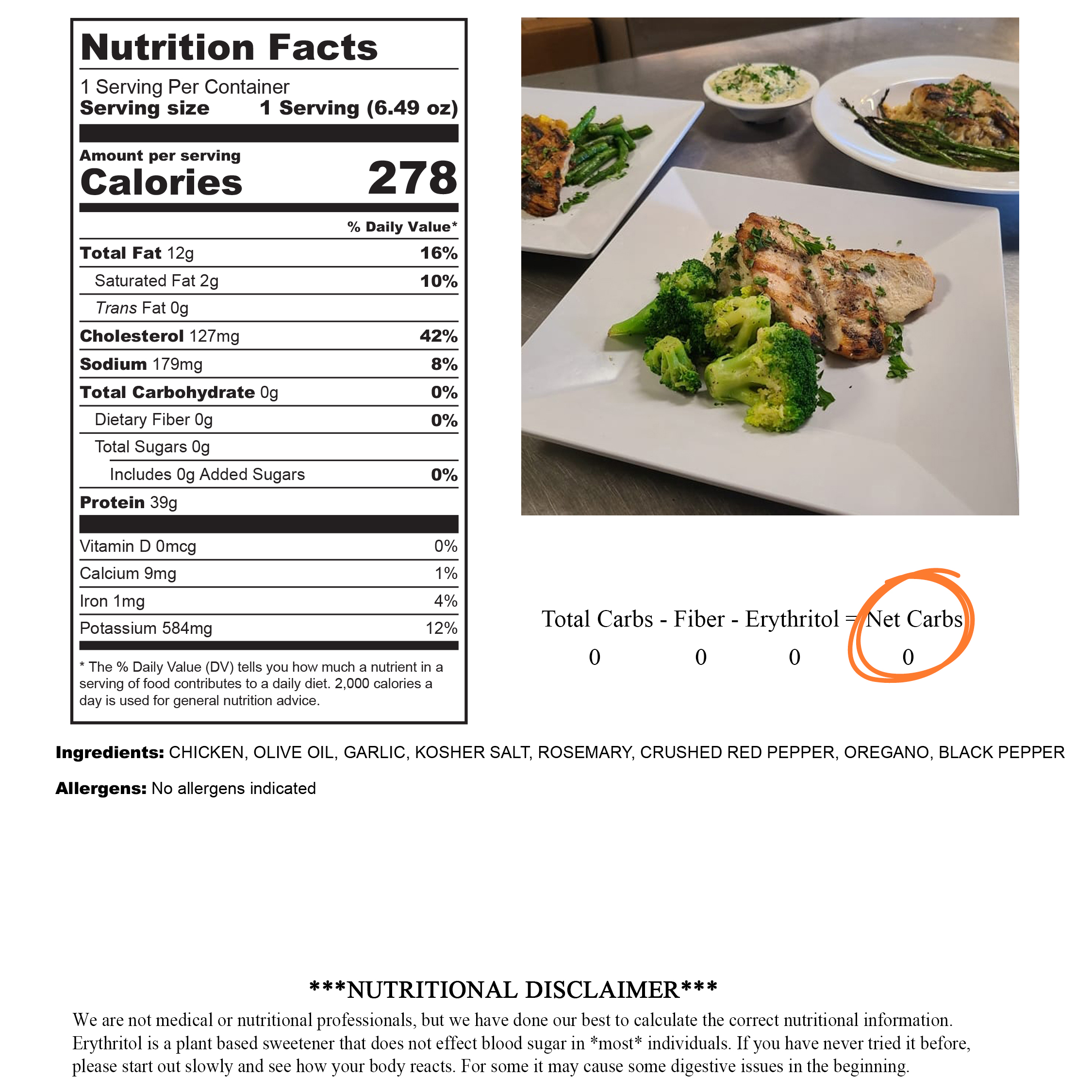 grilled chicken with net carbs