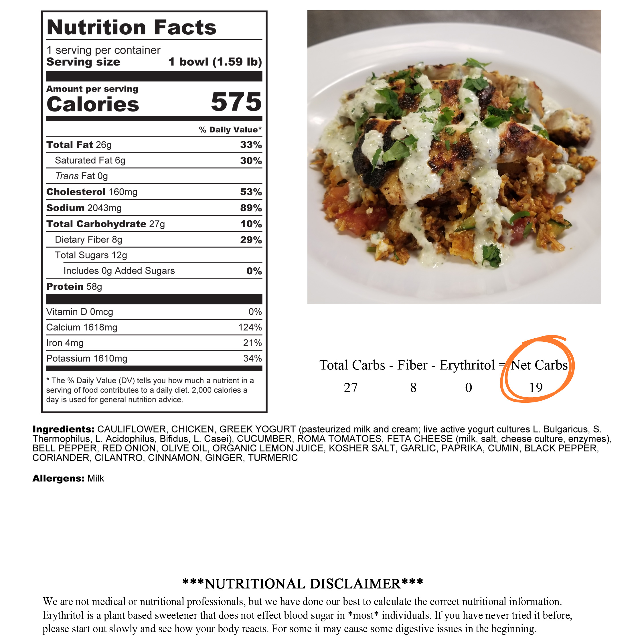 Moroccan Chicken Caulirice Bowl Low Carb Grill